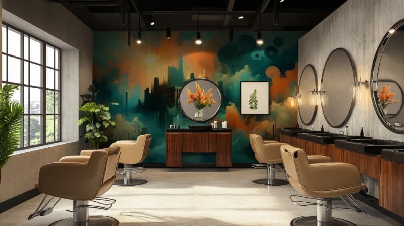Abstract City Art Wallpaper Mural shown in a room