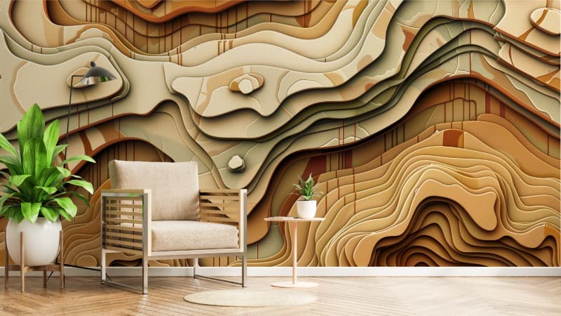 Abstract Topography Wallpaper Mural shown in a room