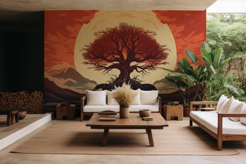 Amazing Digital Tree Art Wallpaper Mural shown in a room