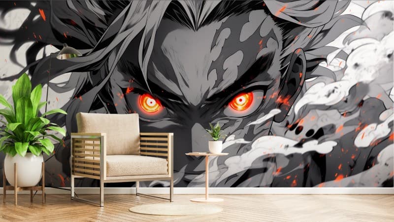Angry Anime Character Wallpaper Mural shown in a room