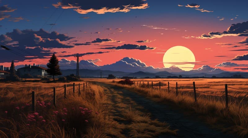 Beautiful Sunset Landscape Wallpaper Mural pattern detail