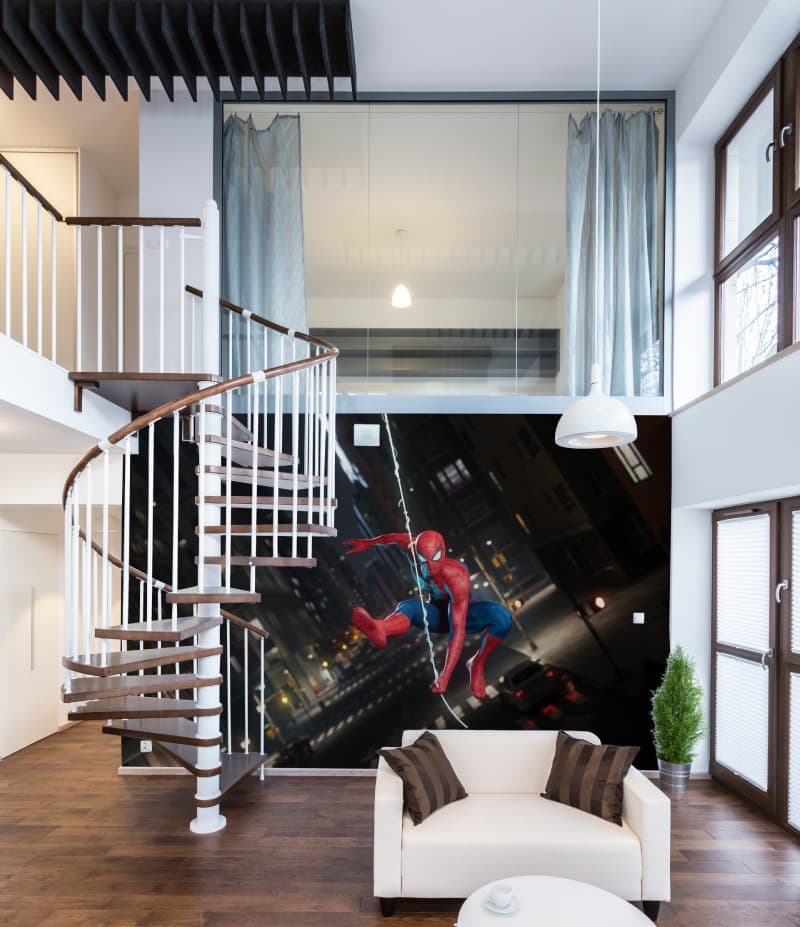 Classic Spiderman Swing Wallpaper Mural shown in a room