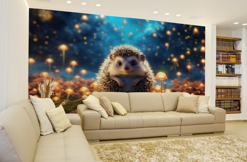 Cute Hedgehog Wallpaper Mural shown in a room