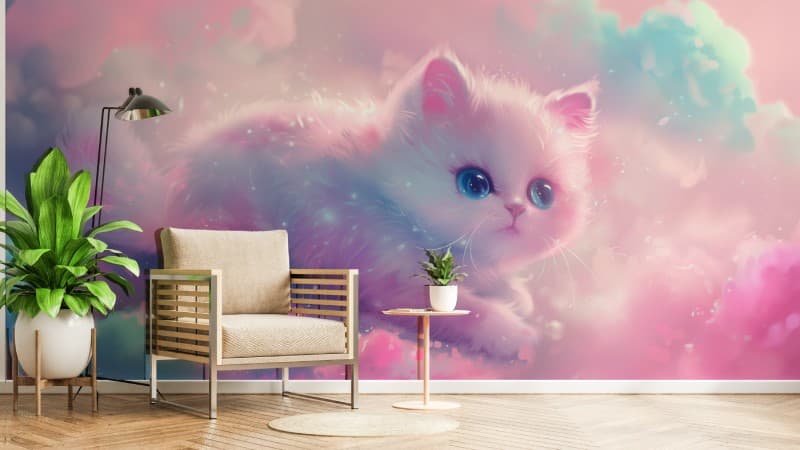Cute Little kitten Wallpaper Mural shown in a room