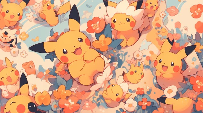 Cute Pikachu Anime Mural Wallpaper pattern detail