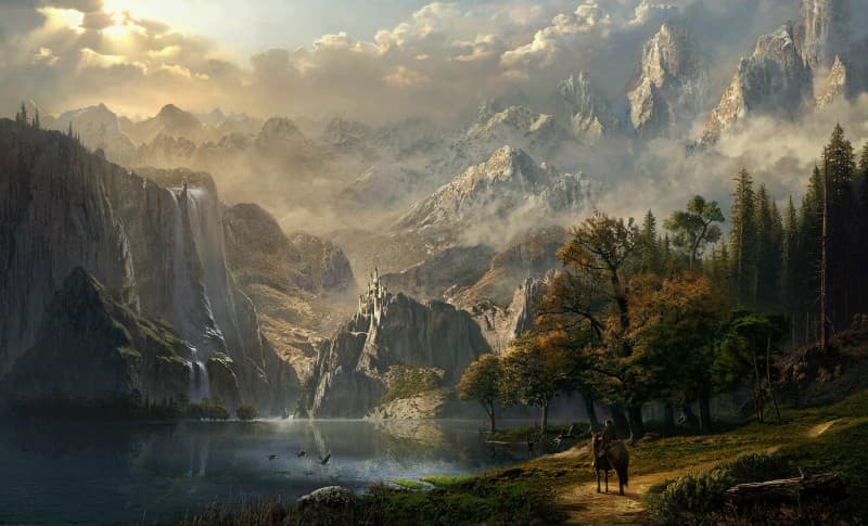 Fantasy Mountain Landscape Wallpaper Mural pattern detail