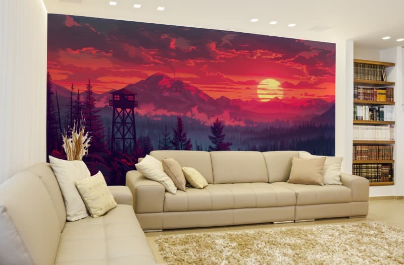 Fierce Red Scenery Wallpaper Mural shown in a room