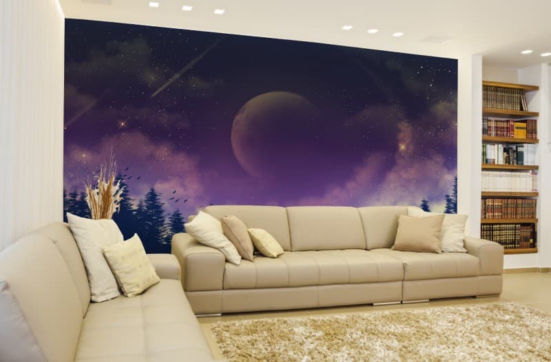 Galactic Moon Wallpaper Mural shown in a room