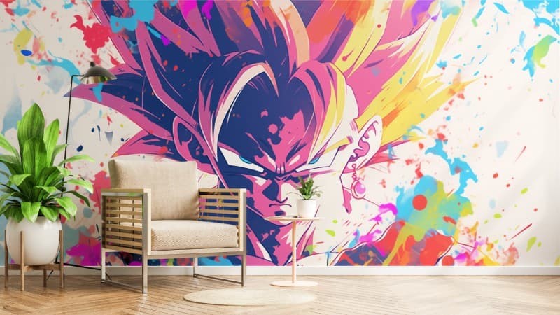 Goku Pop Art Wallpaper Mural shown in a room