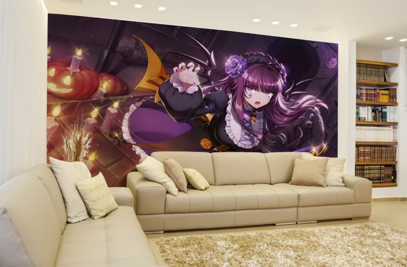 Halloween Anime Girl Wallpaper Mural shown in a room