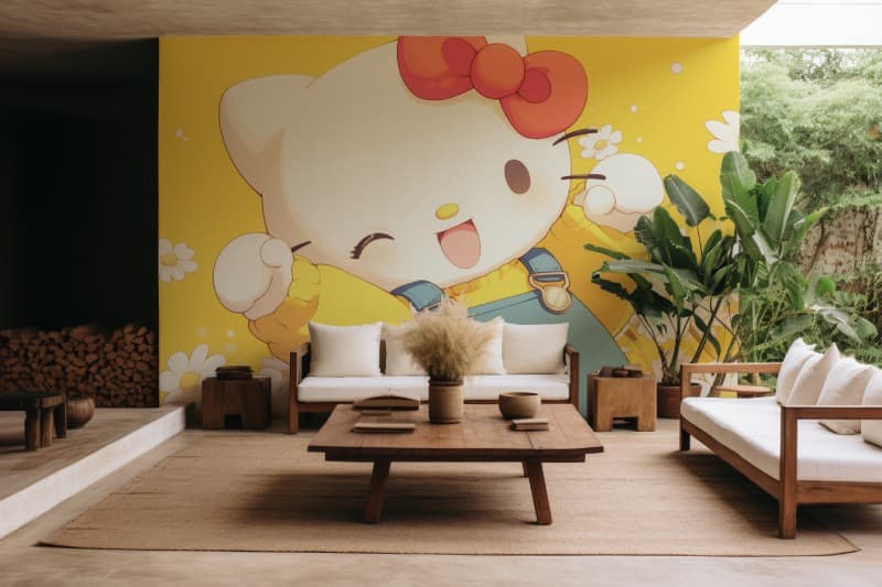 Hello Kitty Wallpaper Mural shown in a room