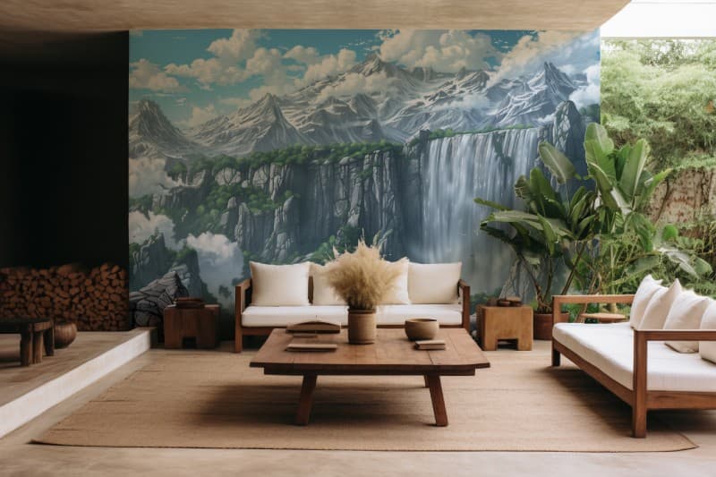 Iguazu Waterfall Art Wallpaper Mural shown in a room