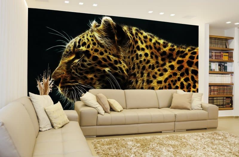 Leopard Digital Art Wallpaper Mural shown in a room