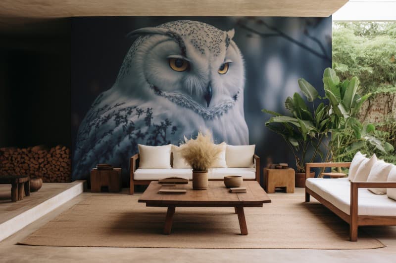 Majestic Moonlit Owl Vastu Wallpaper Mural shown in a room