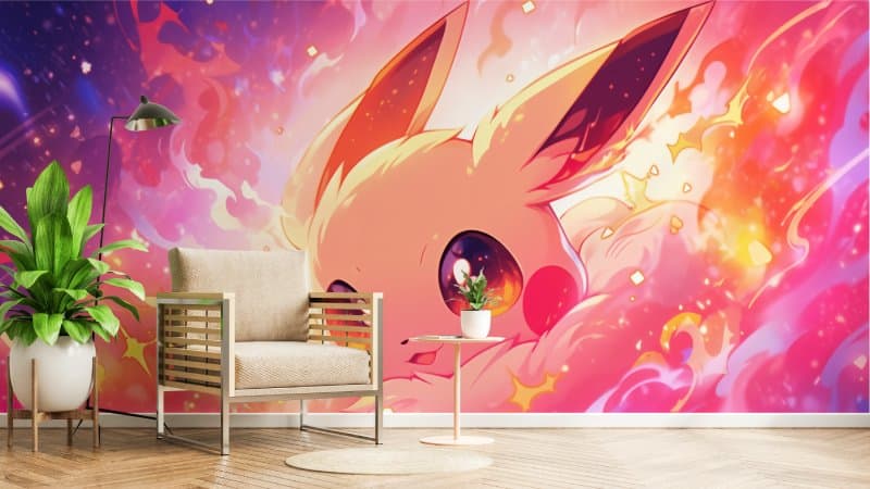 Pikachu Digital Art Wallpaper Mural shown in a room