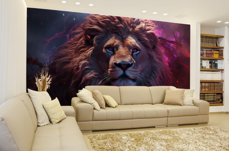 Realistic Mighty Lion Wallpaper Mural shown in a room