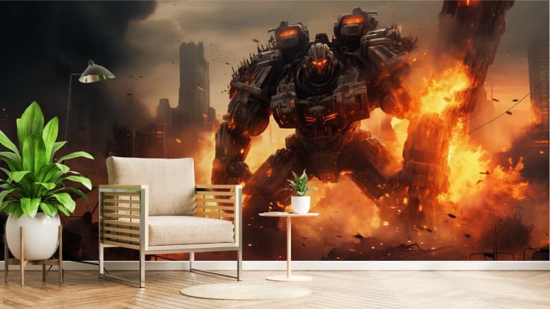 Robot Rampage Wallpaper Mural shown in a room