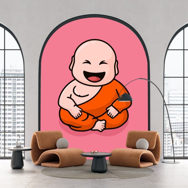 Cute Laughing Buddha Mascot Wallpaper Mural shown in a room