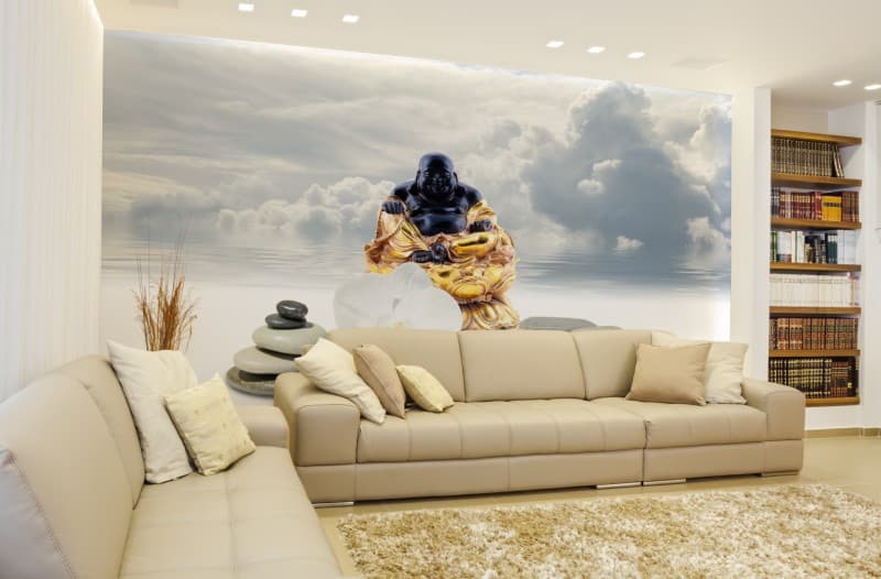 Feng Shui Laughing Buddha Wallpaper Mural shown in a room