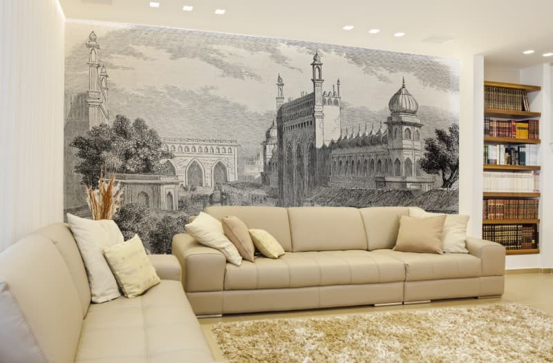 Main Street in Lucknow 1857 Wallpaper Mural shown in a room