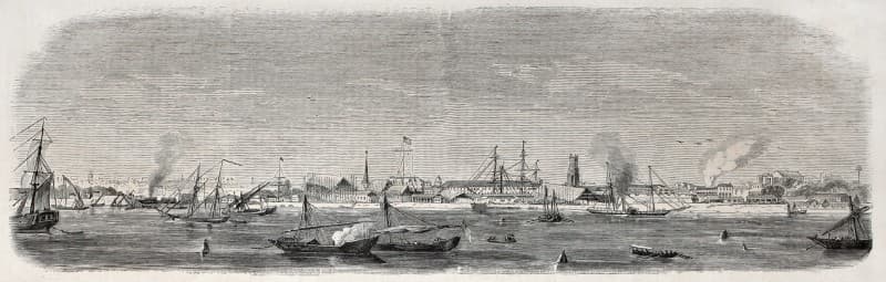 Old View of Kolkata Bay Wallpaper Mural pattern detail
