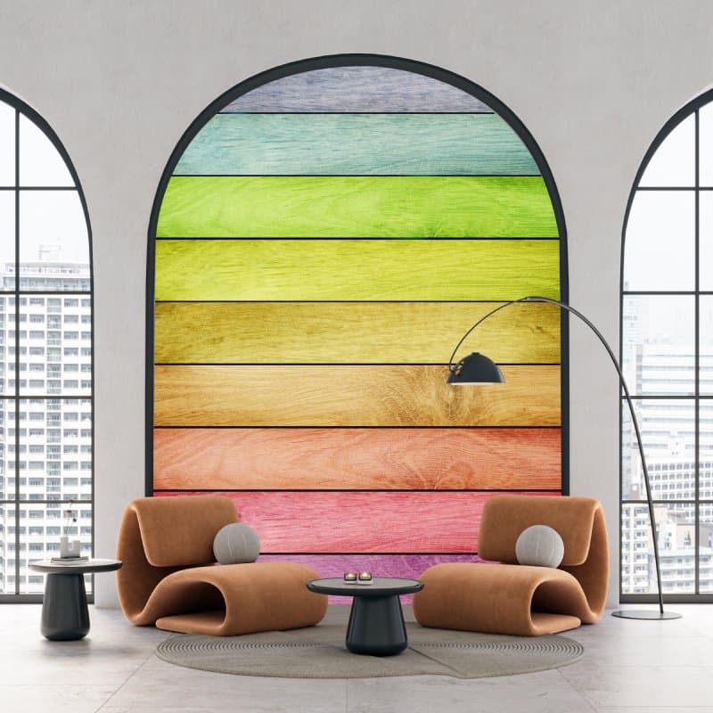 Chromatic Woodscape Elegance Wallpaper Mural shown in a room