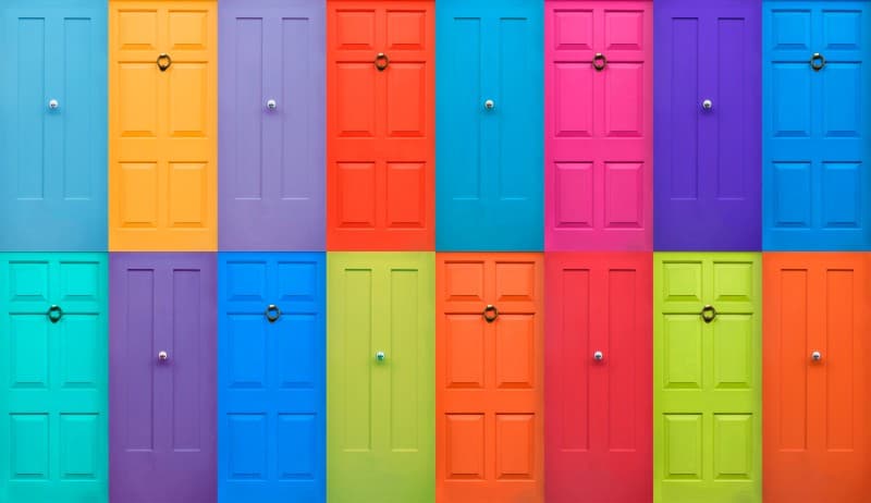 Colourful English Doors Patchwork Wallpaper Mural pattern detail