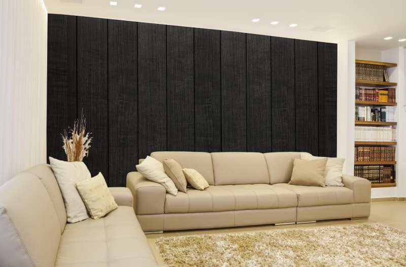 Obsidian Woodgrain Elegance Wallpaper Mural shown in a room