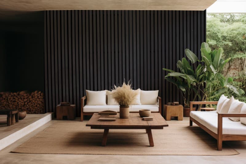Shadow wood Luxe Panels Wallpaper Mural shown in a room