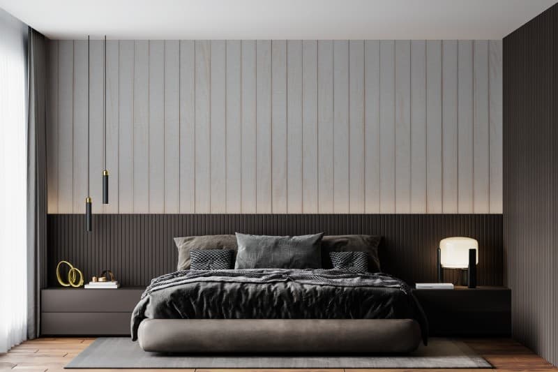 White Washed Wood Plank Wallpaper Mural shown in a room