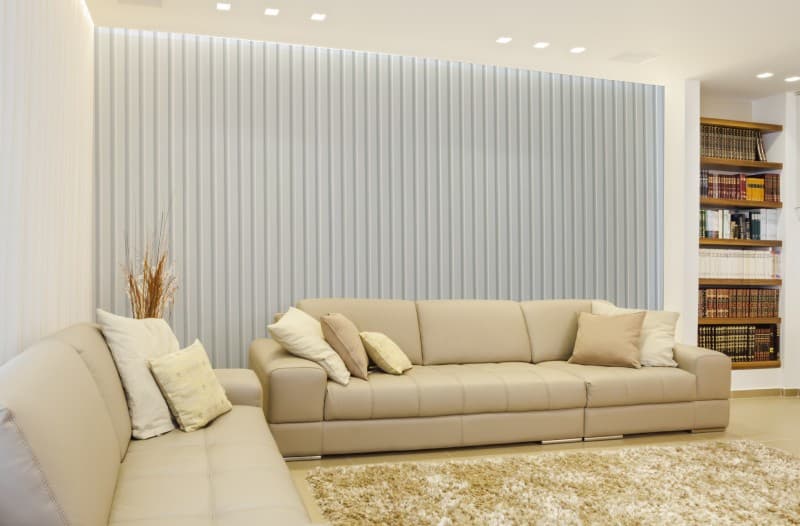 White Wooden Slat Wallpaper Mural shown in a room