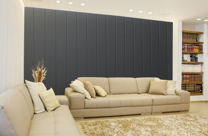 Slate Grey Luxurious Wood Wallpaper Mural shown in a room