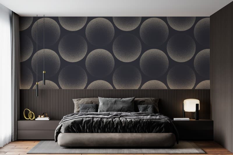 Pale Grey Half Tone Circles Wallpaper Mural shown in a room