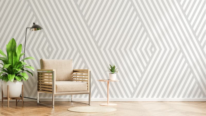 Raster Gray Geometric Lines Wallpaper Mural shown in a room