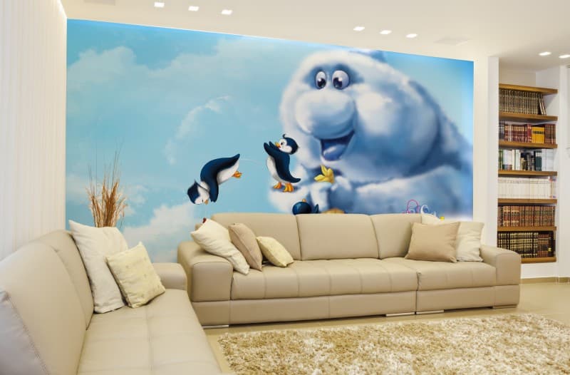 Little Ones in The Clouds Wallpaper Mural shown in a room
