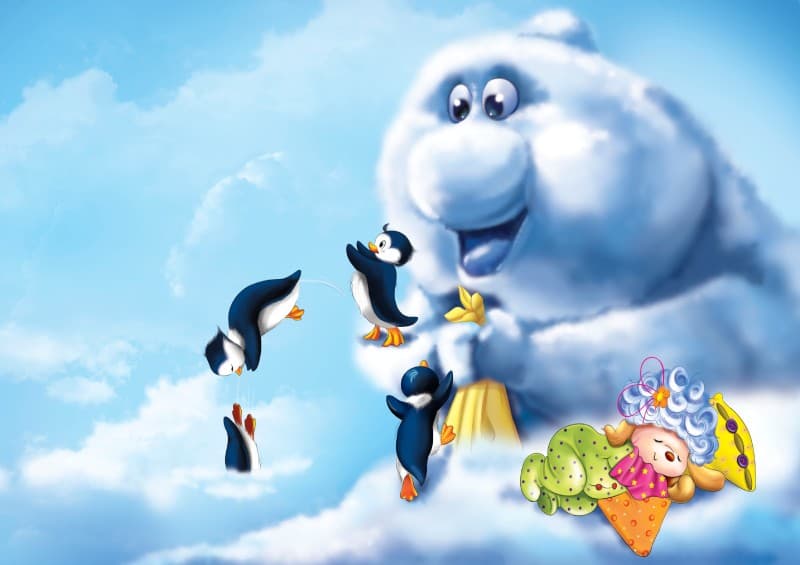Little Ones in The Clouds Wallpaper Mural pattern detail