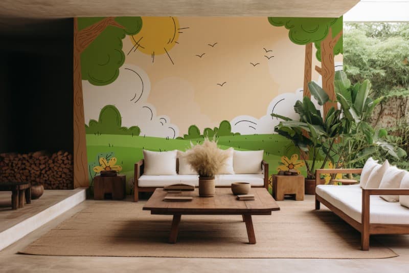 Sun-Kissed Flower Cascade Wallpaper Mural shown in a room