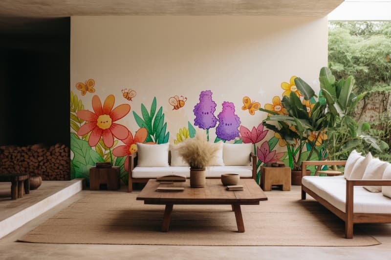 The Blooming Vista Mural Wallpaper shown in a room