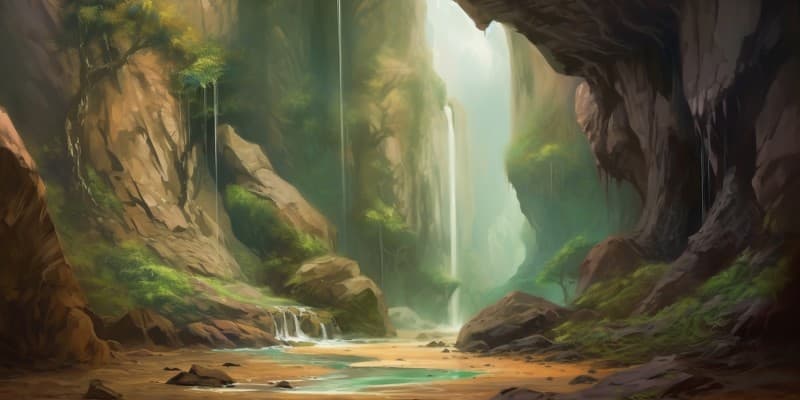 Chasm, Waterfall Cave Painting Wallpaper Mural pattern detail