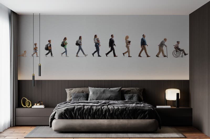 Phases of Human Life Wallpaper Mural shown in a room