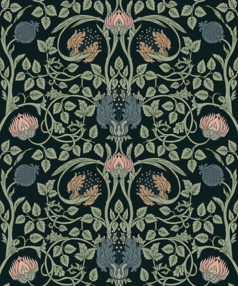 Vintage Cambridge Wildflowers Wallpaper Mural pattern detail