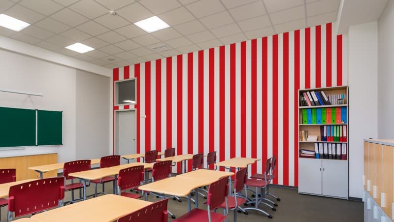 Red Stripes of Royal Elegance Wallpaper Mural shown in a room