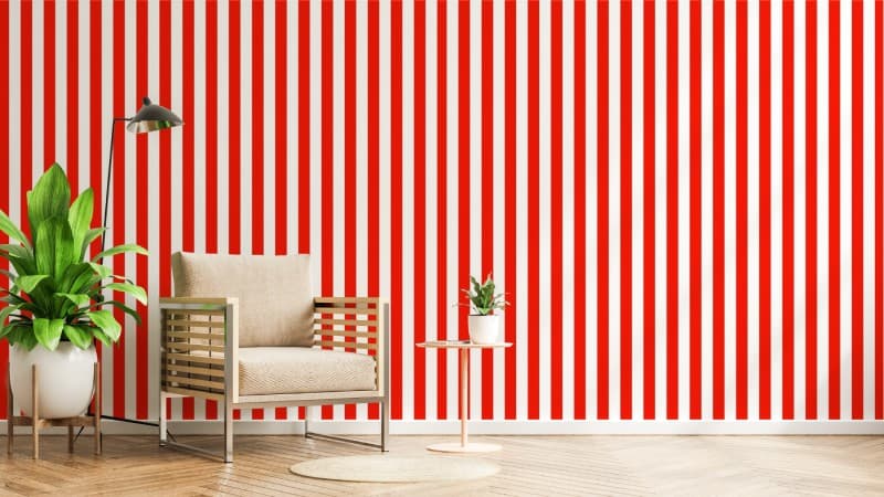 Red Vermilion Cascade Stripes Wallpaper Mural shown in a room