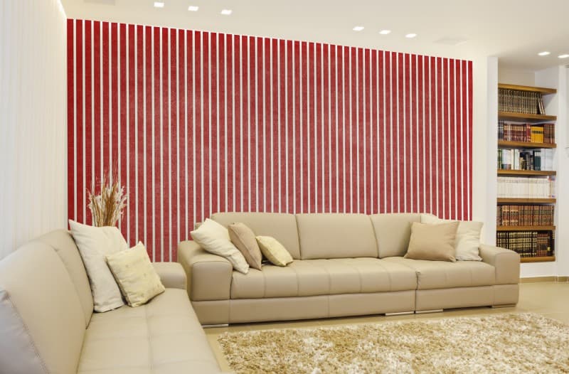Timeless Crimson Red Stripes Wallpaper Mural shown in a room