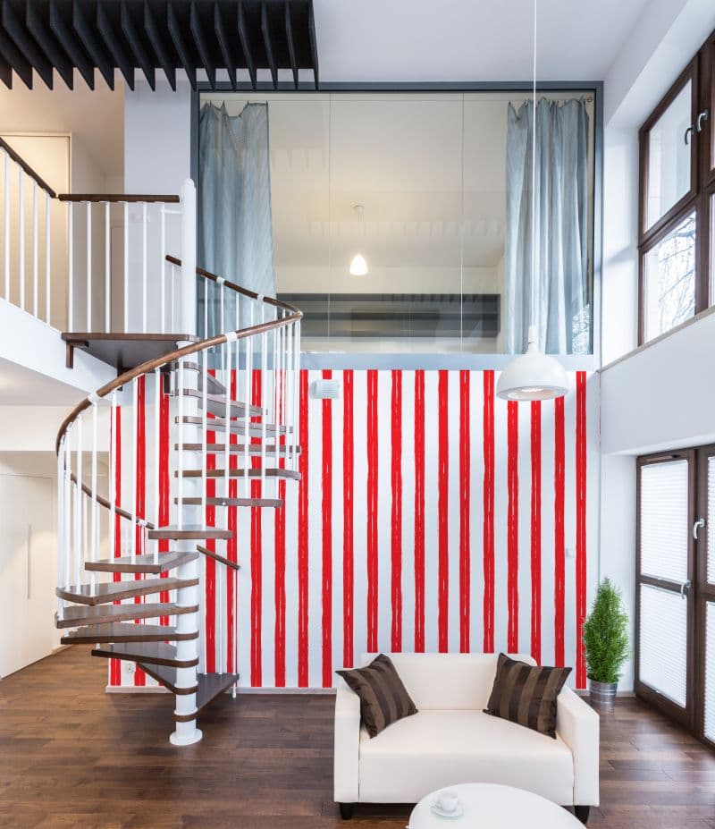 Watercolor Royal Red Stripes Wallpaper Mural shown in a room