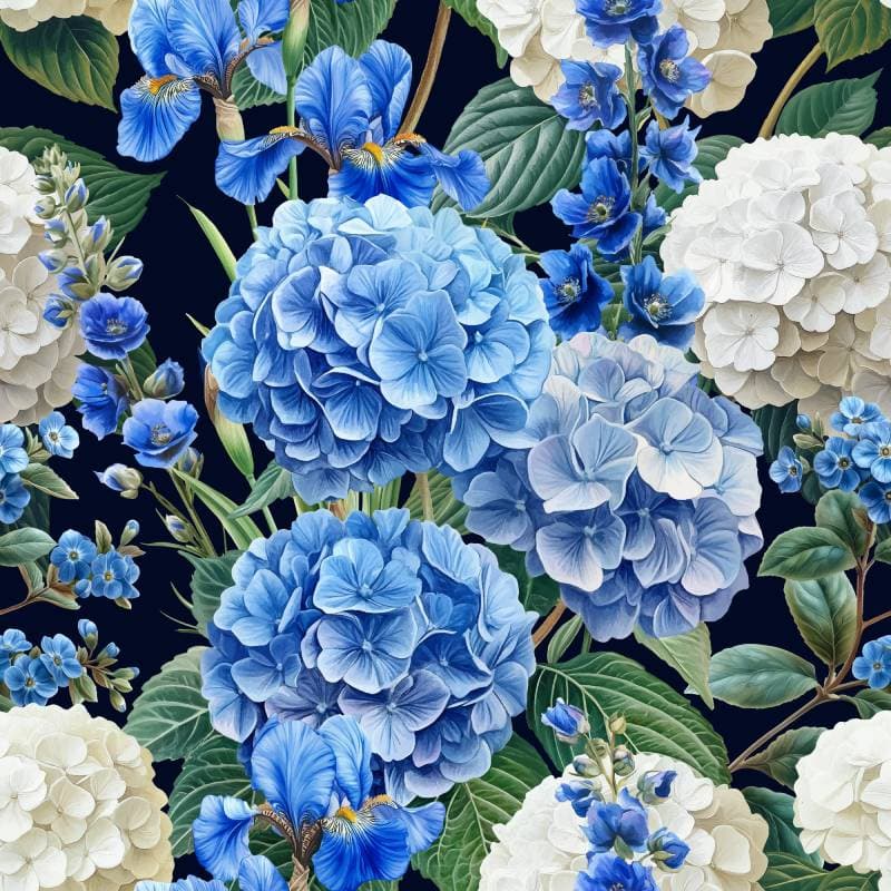 Aesthetic Blue Garden Flowers Wallpaper Mural pattern detail