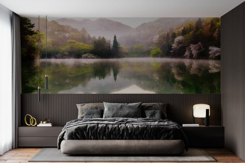 Beautiful Korean Landscape Wallpaper Mural shown in a room