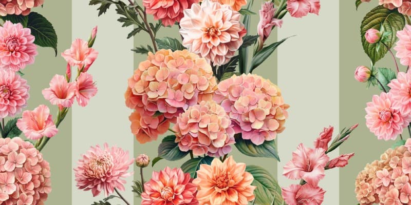 Beautiful Pink Garden Flowers Wallpaper Mural pattern detail