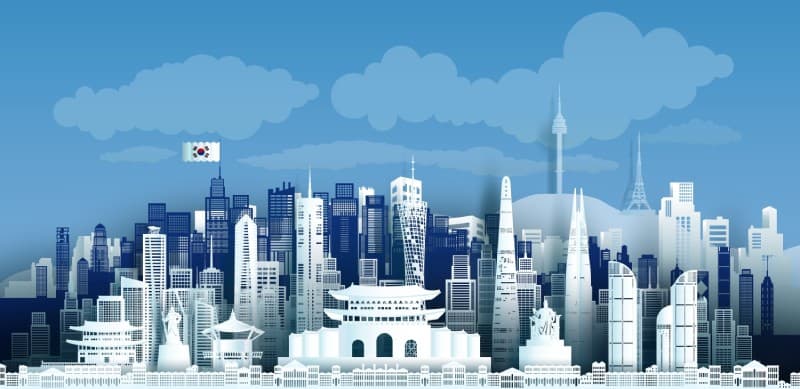 Korean Skyline Cityscape Wallpaper Mural pattern detail