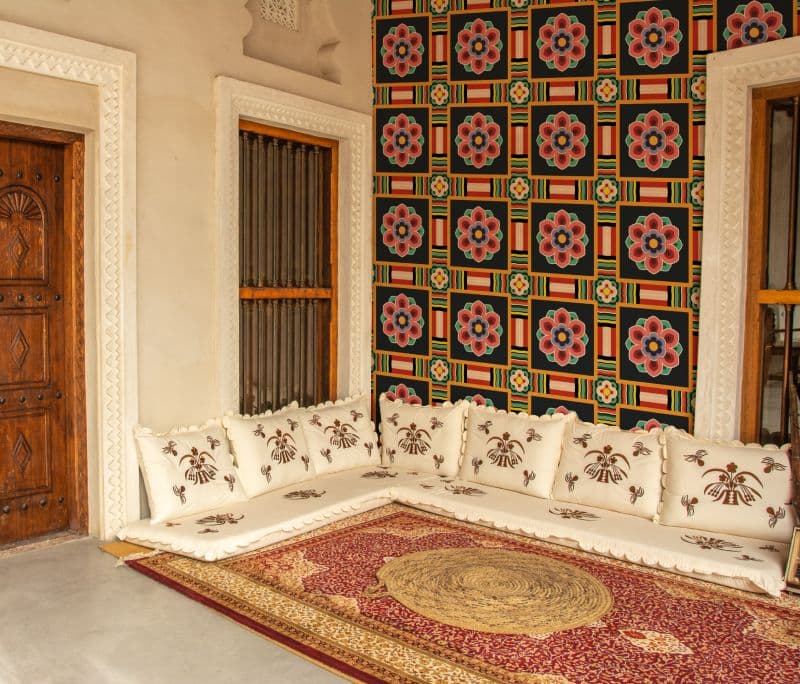 Korean Traditional Floral Wallpaper Mural shown in a room